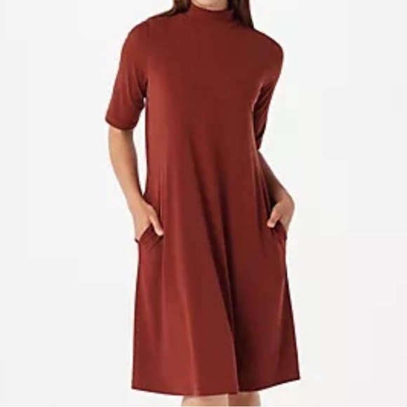 Susan Graver Dresses & Skirts - Susan Graver Liquid Knit Mock-Neck Elbow-Sleeve Dress
